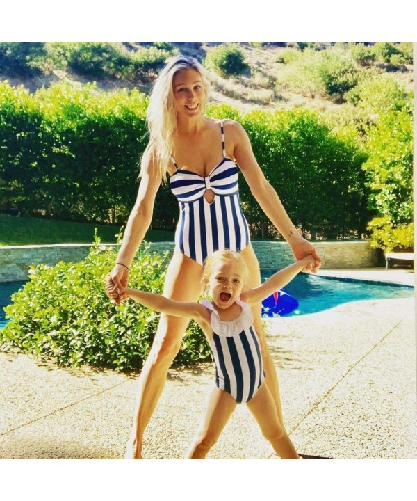 Family Matching Swimwear One Piece Bathing Suit Striped Hollow Out Monokini Mommy and Me Beachwear - Blue - CH18R7SI9GI $23.7...