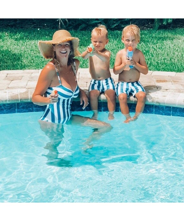 Family Matching Swimwear One Piece Bathing Suit Striped Hollow Out Monokini Mommy and Me Beachwear - Blue - CH18R7SI9GI $23.7...