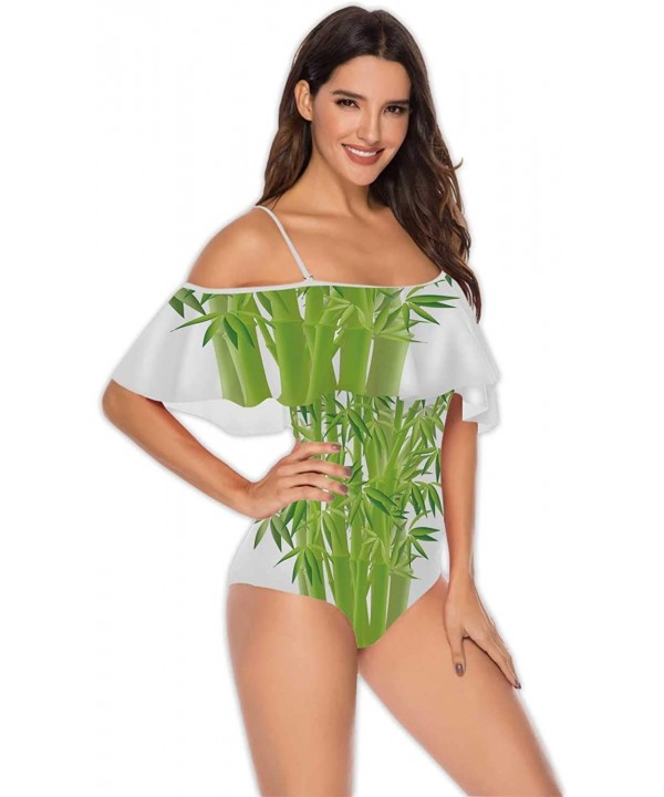 Spring Landscape with Wooden Fence-Women Flounce Swimwear High Waisted Swimsuit Trees S - Multi 36 - CN199E4LU8O $31.07-One-P...