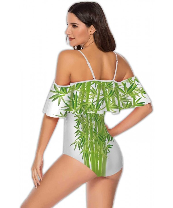 Spring Landscape with Wooden Fence-Women Flounce Swimwear High Waisted Swimsuit Trees S - Multi 36 - CN199E4LU8O $31.07-One-P...