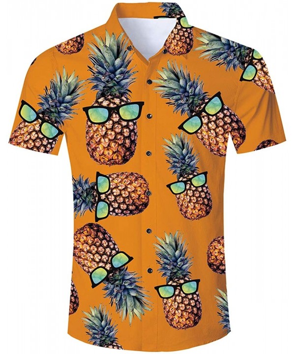 Short Sleeve Button Down Shirts for Men Hawaiian Flower Printed Aloha Shirt - Pineapple 1 - CE194OADM0G $20.30-Board Shorts