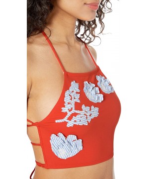 Women's Nectarine High Neck Bikini Top - Red - CW18HTQ66ZS $48.28-Tops