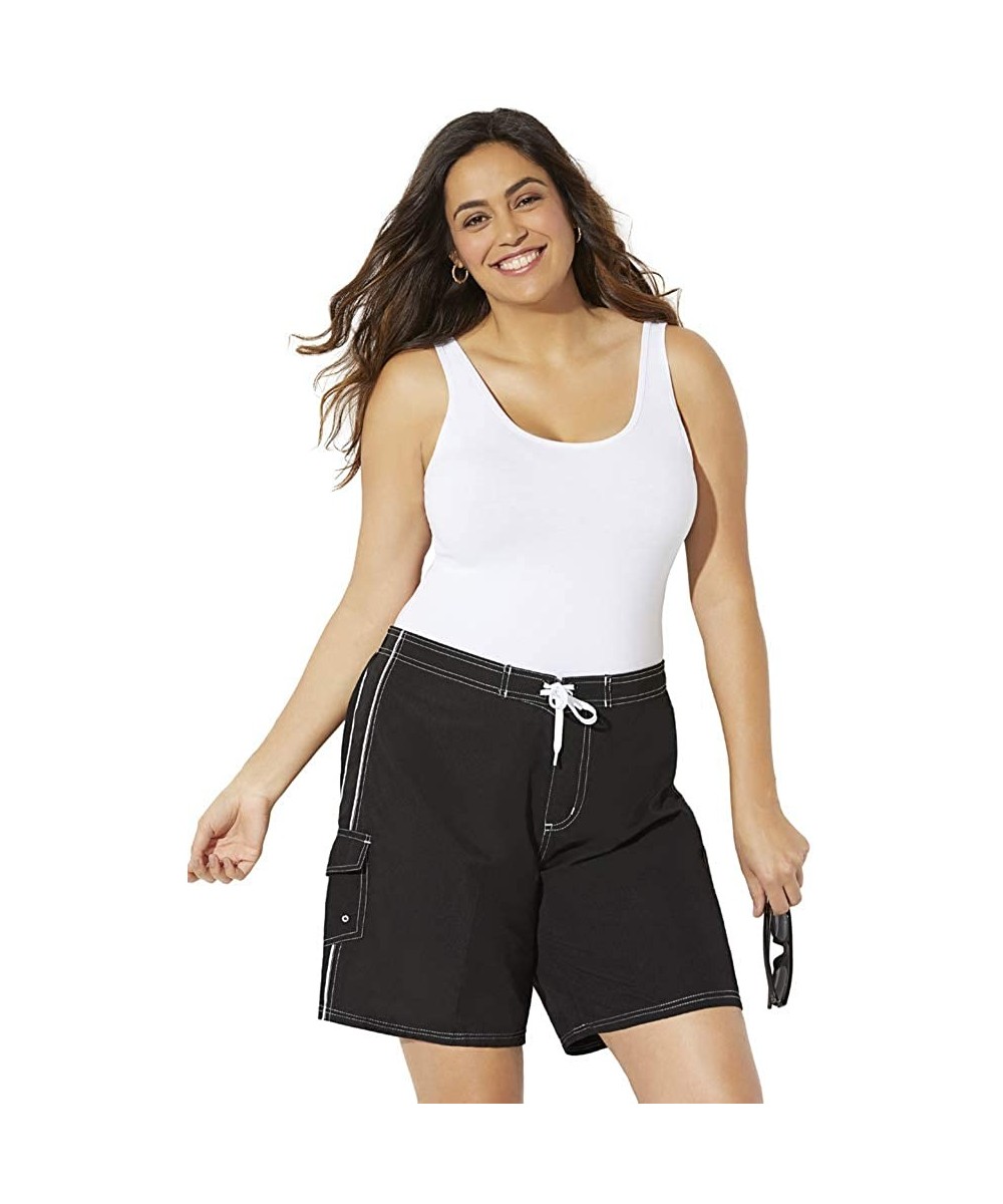 Women's Plus Size Board Short - Black - CY11TYDE3EP $27.11-Board Shorts