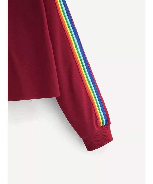 Teen Girls Rainbow Sweatshirt Womens Crop Tops Patchwork Long Sleeve Stripe Pullover Hoodies - Wine - CX18KMYYYKK $11.50-Cove...