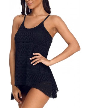 Women's Bathing Suits Tankini Layered Lace Two Piece Swimsuits Ruched Brief Set - 1-navy Blue - C618OZHKWUH $18.40-Sets