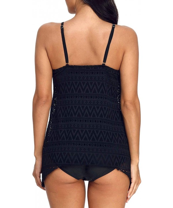 Women's Bathing Suits Tankini Layered Lace Two Piece Swimsuits Ruched Brief Set - 1-navy Blue - C618OZHKWUH $18.40-Sets