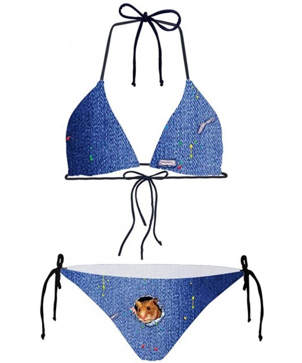 Animals Pattern Women's Bikini Swimwear Top and Side Tie Sexy Swimsuits - Hamster Pattern - CS18O4TXGSW $22.63-Racing