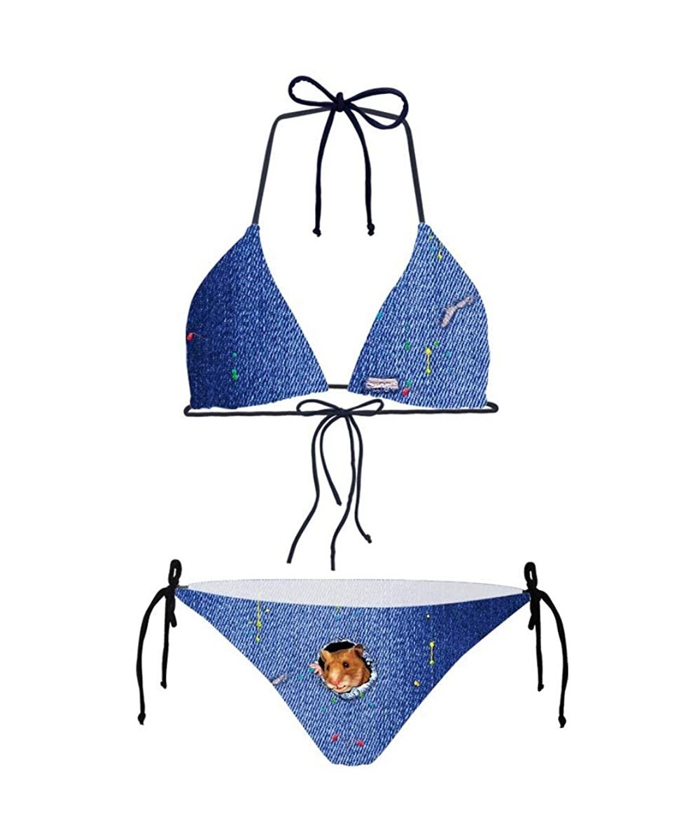 Animals Pattern Women's Bikini Swimwear Top and Side Tie Sexy Swimsuits - Hamster Pattern - CS18O4TXGSW $22.63-Racing