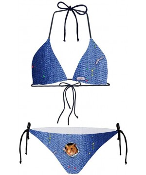 Animals Pattern Women's Bikini Swimwear Top and Side Tie Sexy Swimsuits - Hamster Pattern - CS18O4TXGSW $22.63-Racing