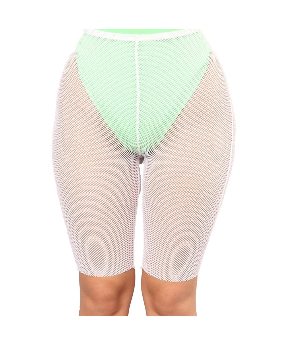 Women Sexy Perspective Mesh Sheer Swim Shorts Pants Bikini Bottom Cover up - B-white - CH18GODGRU9 $8.90-Tankinis