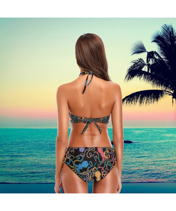 Women's Chic Summer Hot 2 Piece Halter Neack High Waist Padded Sexy Swimsuit - Octopus - CI18EY22SL7 $25.16-Sets