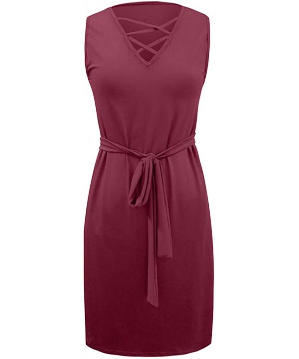 African Club Dresses for Women Sexy Sleeveless Split Irregular Bodycon Solid Color Dress Teresamoon - Red8 - CE19406LEO5 $13....