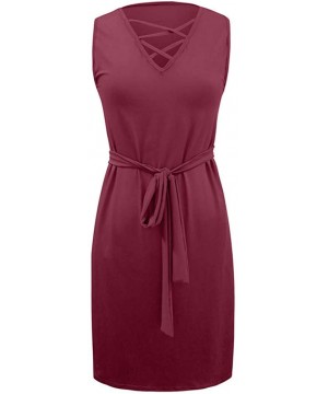 African Club Dresses for Women Sexy Sleeveless Split Irregular Bodycon Solid Color Dress Teresamoon - Red8 - CE19406LEO5 $13....