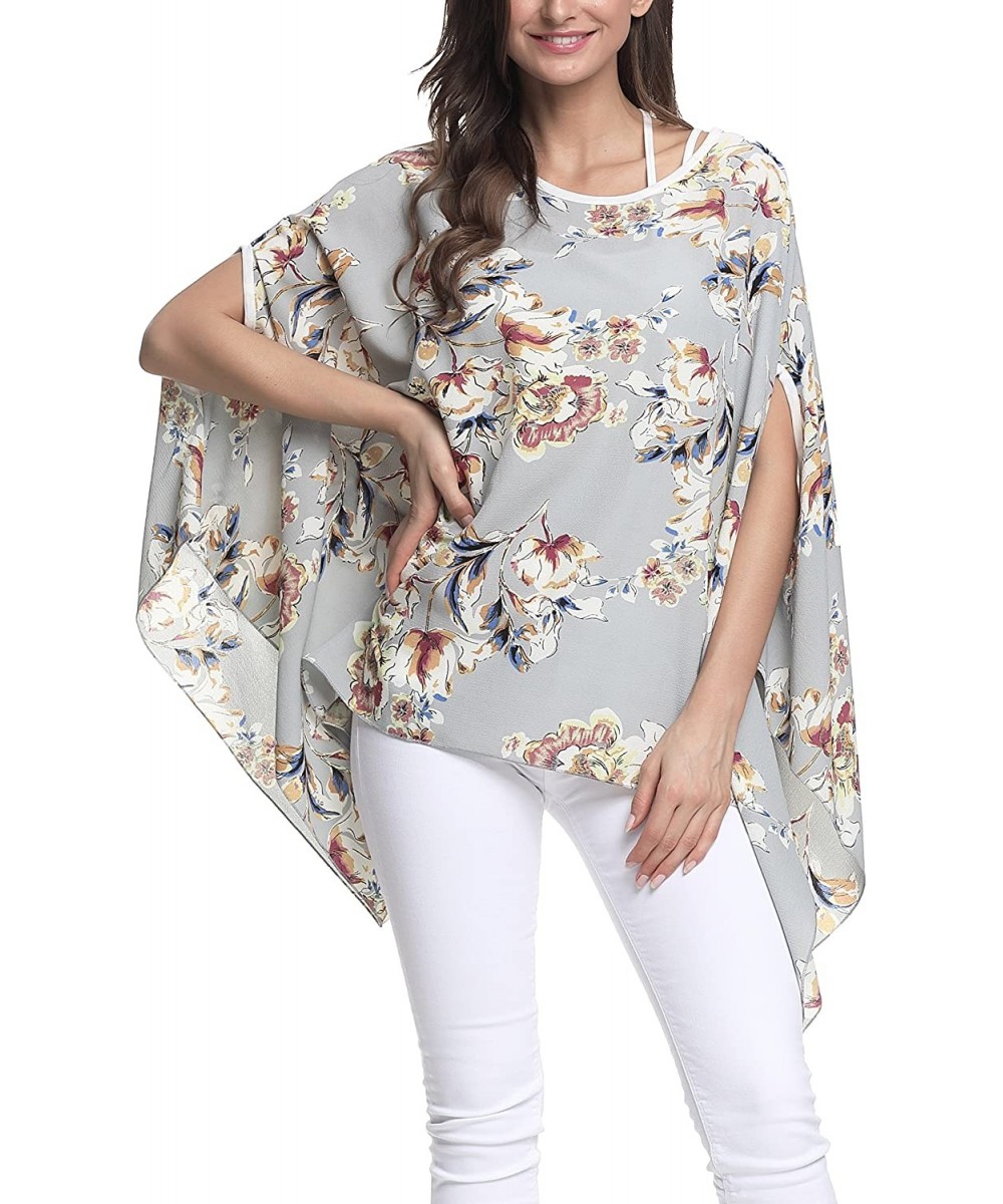 Batwing Tops for Women Summer Bohemian Chiffon Blouse Floral Loose Shirt Beach Tunic Tops - 02-007 - CH18EC372TX $16.81-Cover...