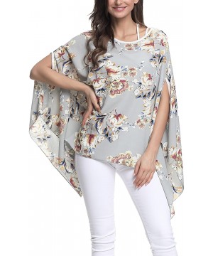 Batwing Tops for Women Summer Bohemian Chiffon Blouse Floral Loose Shirt Beach Tunic Tops - 02-007 - CH18EC372TX $16.81-Cover...