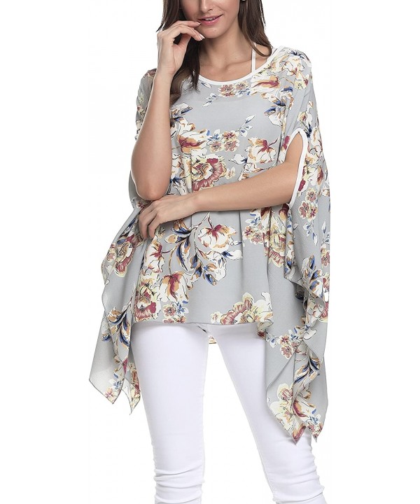 Batwing Tops for Women Summer Bohemian Chiffon Blouse Floral Loose Shirt Beach Tunic Tops - 02-007 - CH18EC372TX $16.81-Cover...