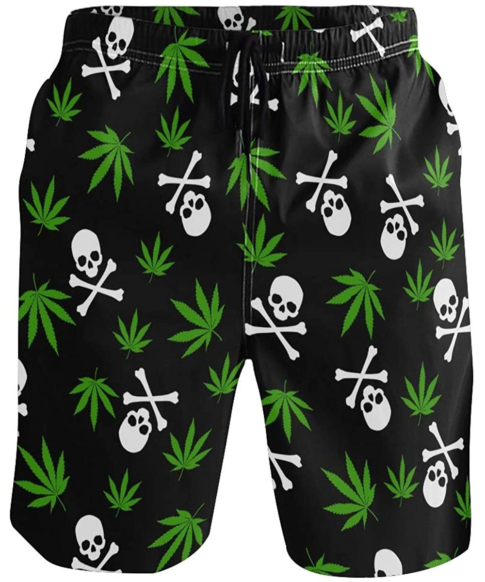 Mens Surfing Shorts Monkey Banana Shoot Swim Trunks Shorts - Marijuana Weed Skull Crossbones - CJ18W646MRI $32.55-Board Shorts