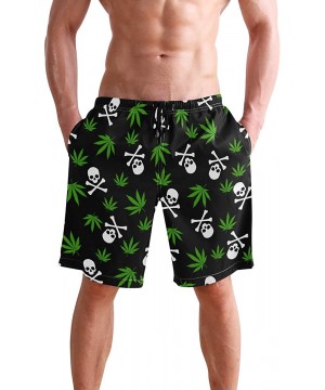 Mens Surfing Shorts Monkey Banana Shoot Swim Trunks Shorts - Marijuana Weed Skull Crossbones - CJ18W646MRI $32.55-Board Shorts