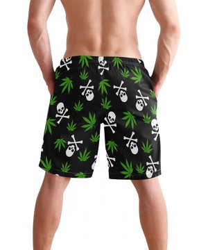 Mens Surfing Shorts Monkey Banana Shoot Swim Trunks Shorts - Marijuana Weed Skull Crossbones - CJ18W646MRI $32.55-Board Shorts