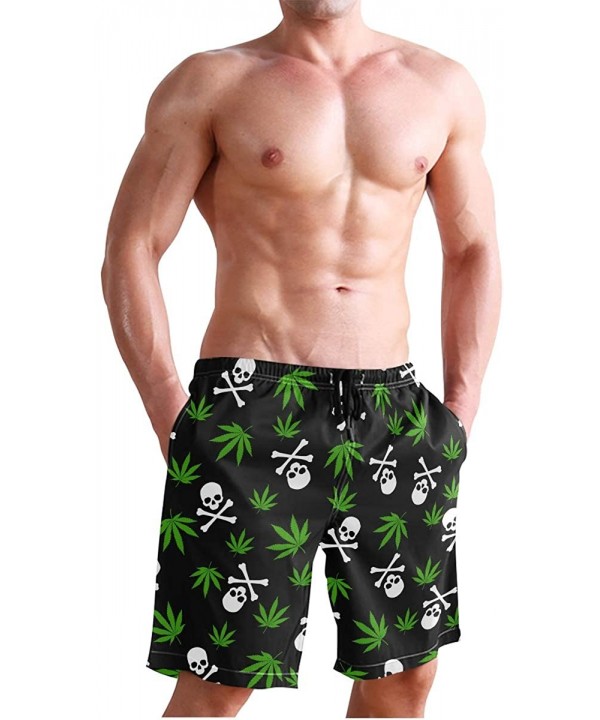 Mens Surfing Shorts Monkey Banana Shoot Swim Trunks Shorts - Marijuana Weed Skull Crossbones - CJ18W646MRI $32.55-Board Shorts