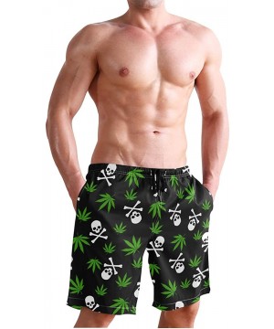 Mens Surfing Shorts Monkey Banana Shoot Swim Trunks Shorts - Marijuana Weed Skull Crossbones - CJ18W646MRI $32.55-Board Shorts