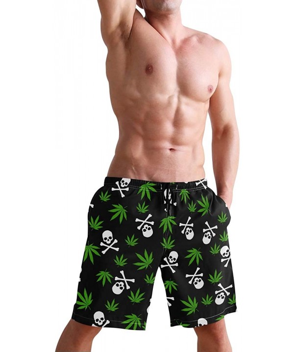 Mens Surfing Shorts Monkey Banana Shoot Swim Trunks Shorts - Marijuana Weed Skull Crossbones - CJ18W646MRI $32.55-Board Shorts