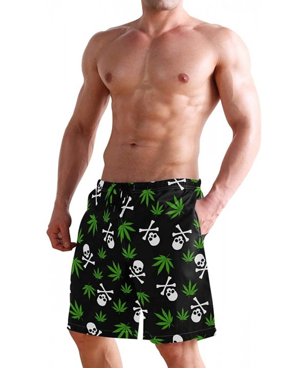 Mens Surfing Shorts Monkey Banana Shoot Swim Trunks Shorts - Marijuana Weed Skull Crossbones - CJ18W646MRI $32.55-Board Shorts