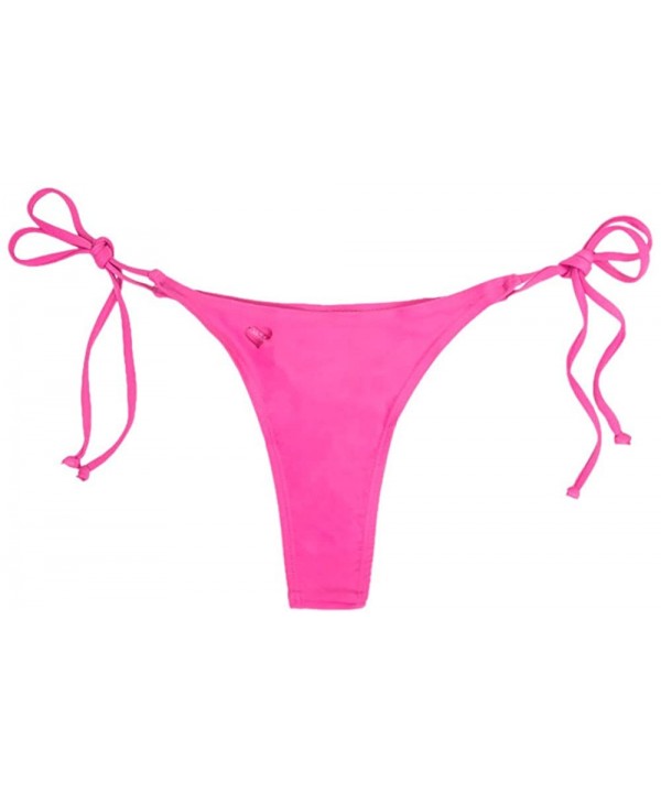 Women Brazilian Cheeky Bikini Bottom Side Tie Knot Thong Bathing Swimsuit Beach Solid G String Aaaa heart Cut Pink - CI18U0GX...