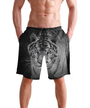 Men's Swim Trunks Hedgehog Cactus Quick Dry Beach Board Shorts with Pockets - White Tiger - CJ18QQUQIHW $25.60-Board Shorts