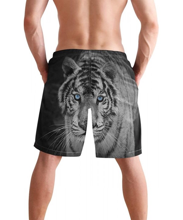 Men's Swim Trunks Hedgehog Cactus Quick Dry Beach Board Shorts with Pockets - White Tiger - CJ18QQUQIHW $25.60-Board Shorts