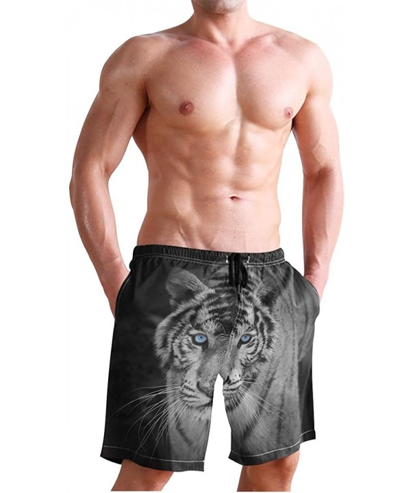 Men's Swim Trunks Hedgehog Cactus Quick Dry Beach Board Shorts with Pockets - White Tiger - CJ18QQUQIHW $25.60-Board Shorts