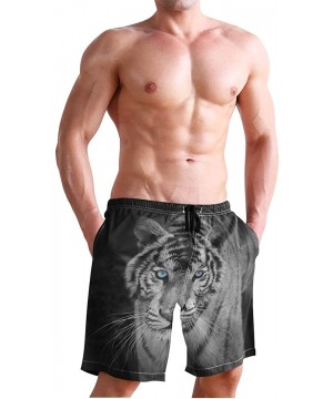 Men's Swim Trunks Hedgehog Cactus Quick Dry Beach Board Shorts with Pockets - White Tiger - CJ18QQUQIHW $25.60-Board Shorts