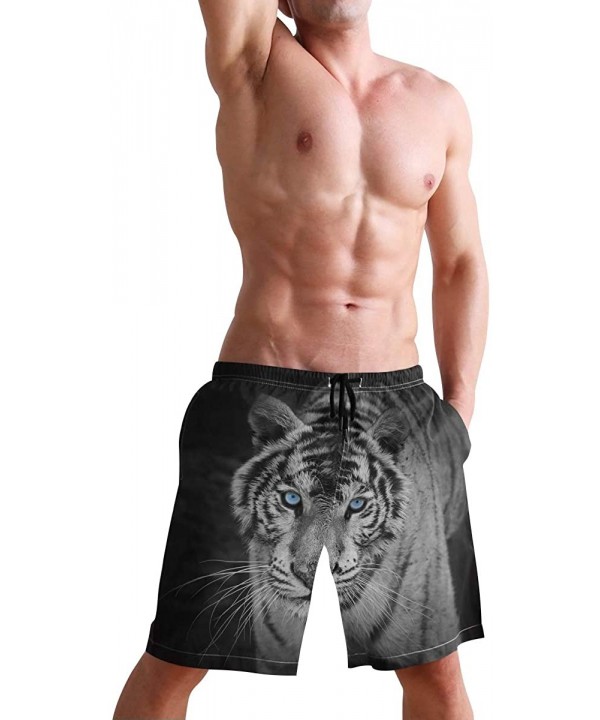 Men's Swim Trunks Hedgehog Cactus Quick Dry Beach Board Shorts with Pockets - White Tiger - CJ18QQUQIHW $25.60-Board Shorts