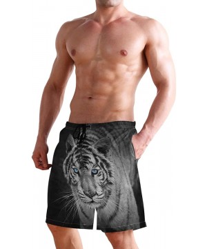 Men's Swim Trunks Hedgehog Cactus Quick Dry Beach Board Shorts with Pockets - White Tiger - CJ18QQUQIHW $25.60-Board Shorts