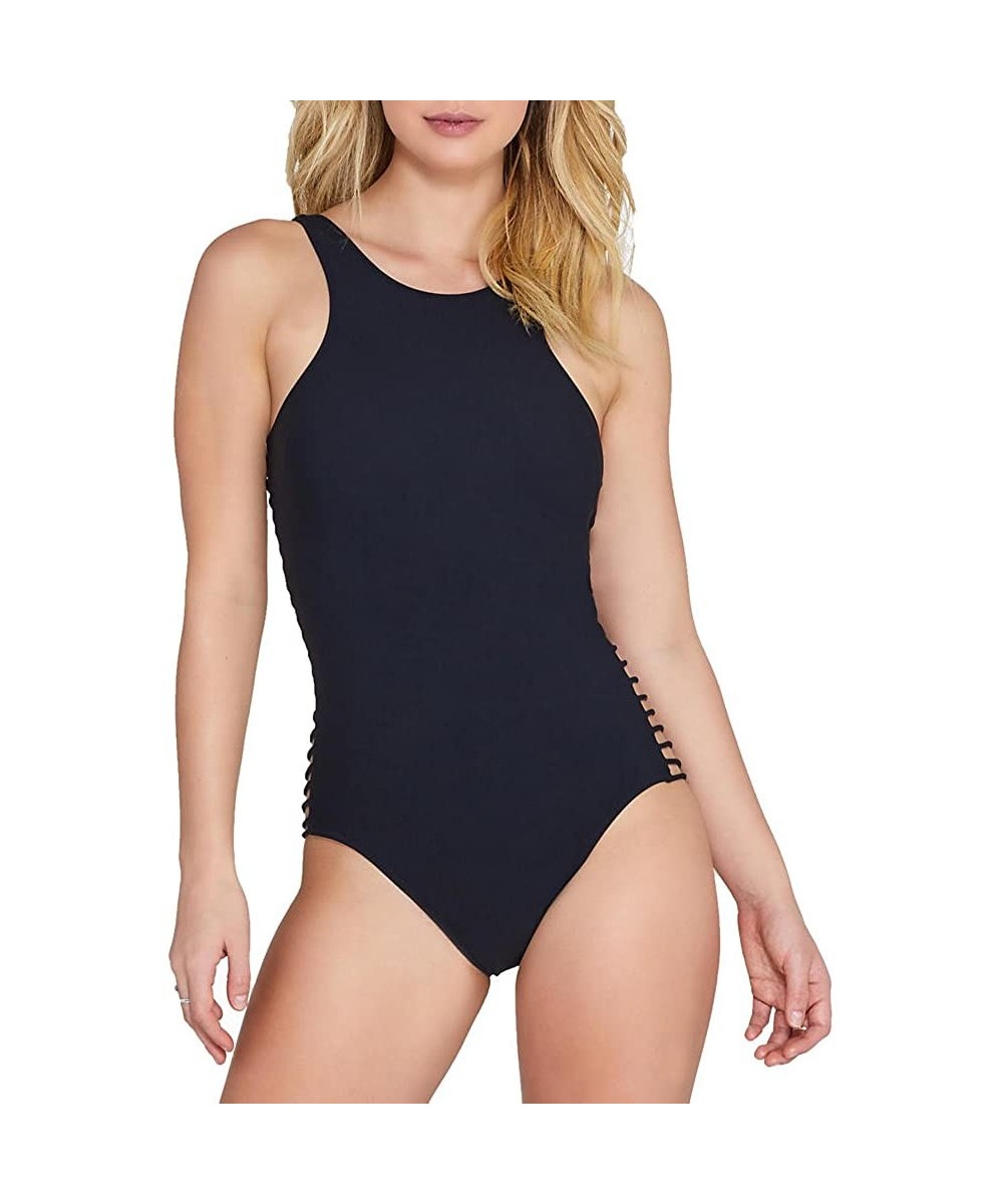 Women's Side Detail High Neck One Piece Swimsuit - Sex on the Beach Black - CL12N4S5CJY $35.63-One-Pieces