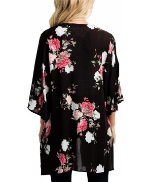 Women's Flowy Summer Chiffon Kimono Cardigans Tops Boho Floral Beach Cover Ups Casual Loose Shirts - D-type Black - CE18T4U52...