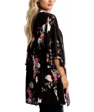 Women's Flowy Summer Chiffon Kimono Cardigans Tops Boho Floral Beach Cover Ups Casual Loose Shirts - D-type Black - CE18T4U52...