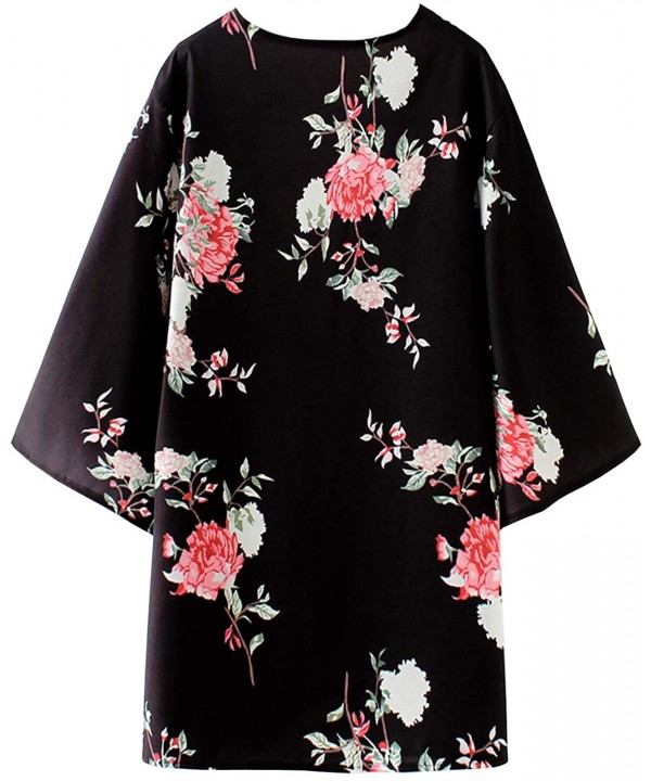 Women's Flowy Summer Chiffon Kimono Cardigans Tops Boho Floral Beach Cover Ups Casual Loose Shirts - D-type Black - CE18T4U52...