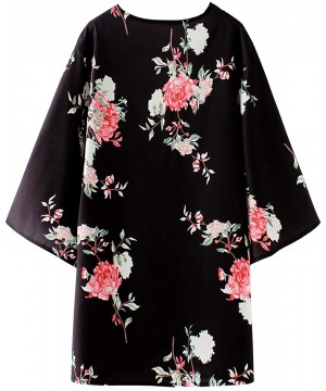 Women's Flowy Summer Chiffon Kimono Cardigans Tops Boho Floral Beach Cover Ups Casual Loose Shirts - D-type Black - CE18T4U52...