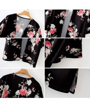 Women's Flowy Summer Chiffon Kimono Cardigans Tops Boho Floral Beach Cover Ups Casual Loose Shirts - D-type Black - CE18T4U52...