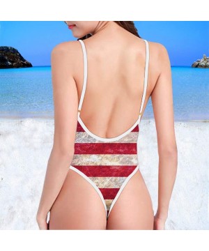 Patriotic Low Back One Piece Swimsuit High Waisted V Neck Bathing Suits for Women Tummy Control - Retro - C918S794O0T $21.95-...