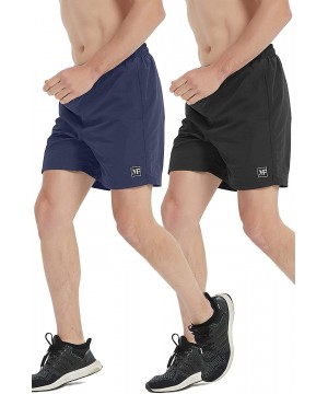 Mens Running Shorts Board Shorts Quick Dry Swim Trunks Swimsuit Beachwear with Mesh Lining - 2 Pack-black/Deep Blue - CT194X3...