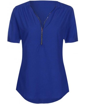 2020 Summer Flowy Fashion Zipper V-Neck Casual Tops T-Shirt Loose Tunic Tee Short Sleeve Shirt - 1 Blue - CG18DW7R3OS $10.40-...