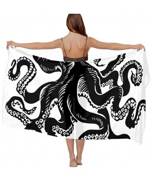 Women Fashion Shawl Wrap Summer Vacation Beach Towels Swimsuit Cover Up - Classic Black Octopus Tattoo Design White - CW190HH...