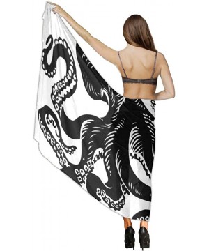 Women Fashion Shawl Wrap Summer Vacation Beach Towels Swimsuit Cover Up - Classic Black Octopus Tattoo Design White - CW190HH...