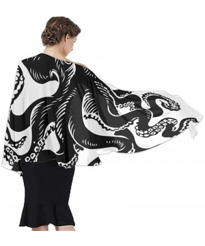 Women Fashion Shawl Wrap Summer Vacation Beach Towels Swimsuit Cover Up - Classic Black Octopus Tattoo Design White - CW190HH...