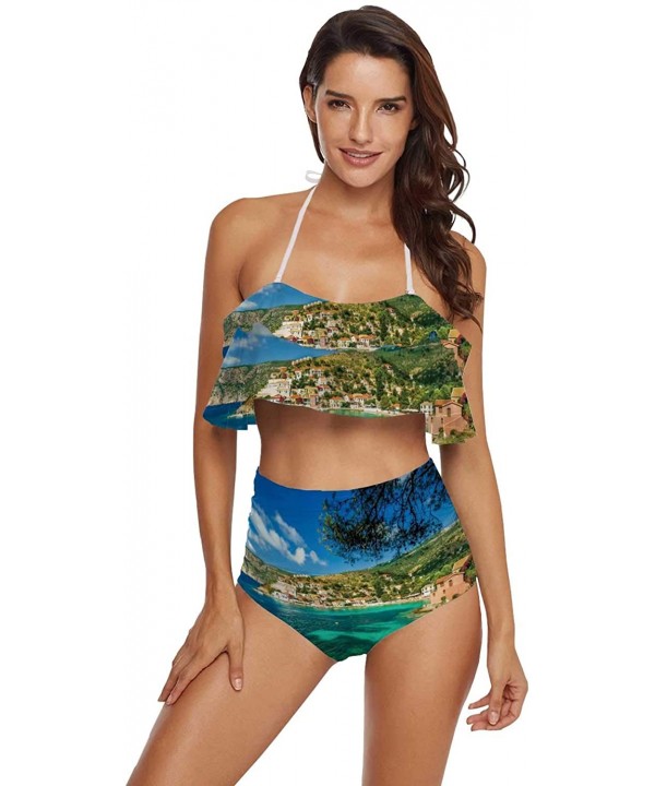 Womens Two Piece Off Shoulder Ruffled Flounce Bathing Suit Portrait of Cartoon Crazy - Multi 27 - CE190EC6WGZ $31.85-Sets