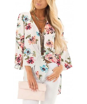 Women's Floral Print Kimono Cover Up Sheer Chiffon Blouse Long Cardigan - Aprico - C518M0Q2D0R $23.09-Cover-Ups