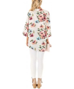 Women's Floral Print Kimono Cover Up Sheer Chiffon Blouse Long Cardigan - Aprico - C518M0Q2D0R $23.09-Cover-Ups