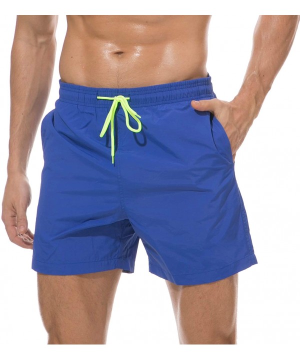 Mens Swim Trunks Quick Dry Beach Shorts Mesh Lining Board Shorts Swimwear Bathing Suits with Pockets - Deep Blue - CL18T7TTOM...